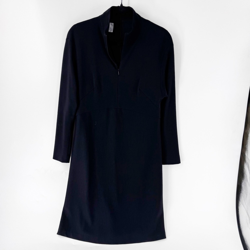 Akris Punto Black Wool Long Sleeve Mock Neck Zip Front Sheath Dress US 10